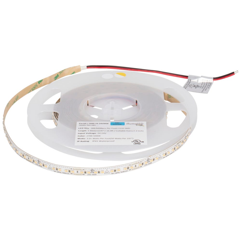 16FT 280 LUMENS PER FOOT 24V TANDEMLED SERIES TUNABLE WHITE TAPE LIGHT, 2700K-5000K. Consumes 2.93 Watts per ft.